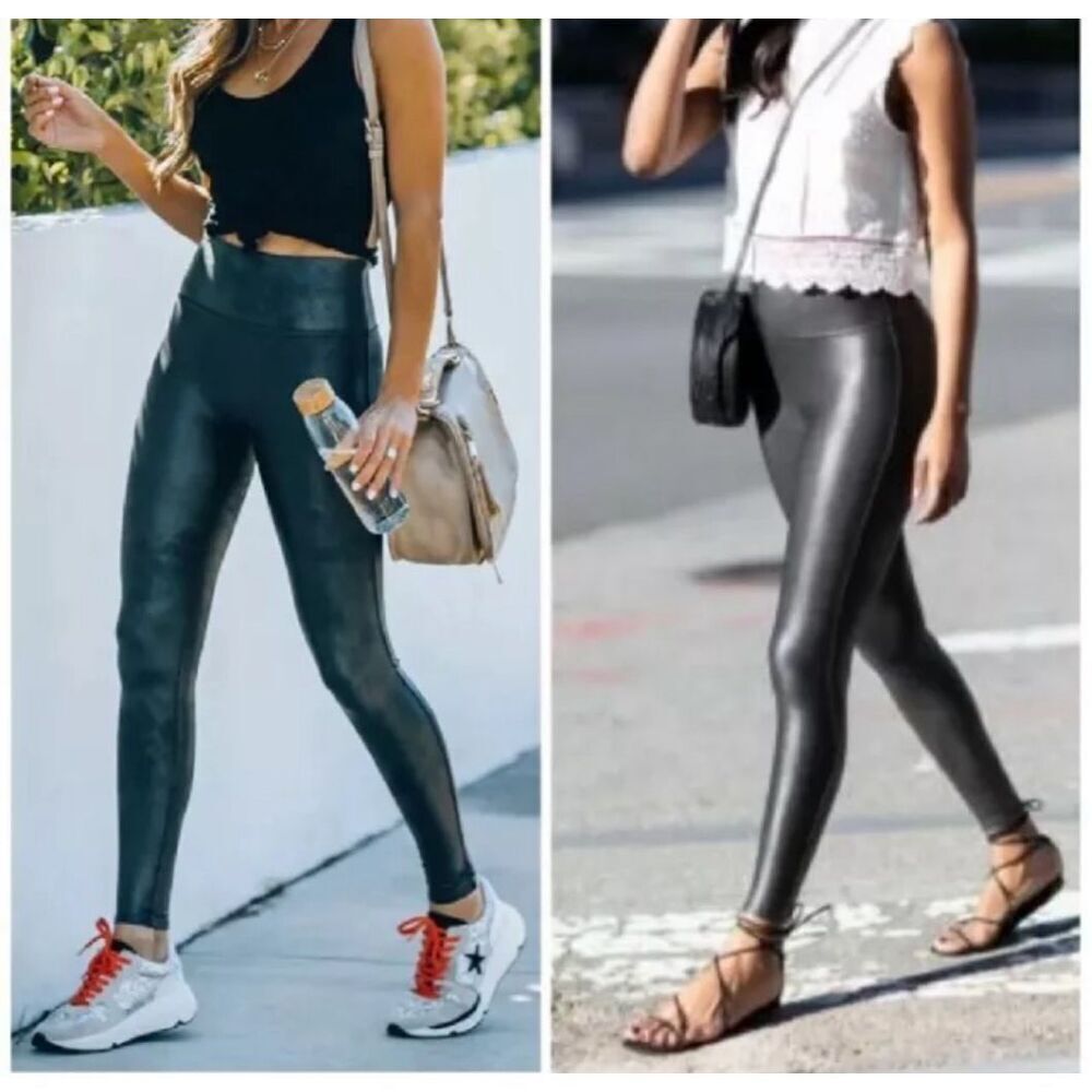 Spanx Faux Leather Leggings Compression Coated Slimming‎ Size Size Medium Black